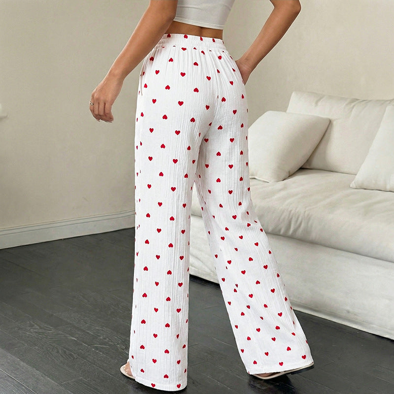 Damen Lässige Weite Hose mit Herzmuster Nord Taschen