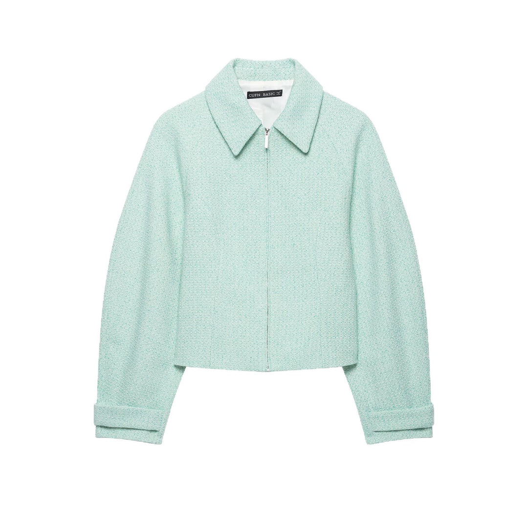 Damen Kurzjacke im Bouclé‑Mix mit verdecktem Reißverschluss und Hemdkragen Nord Taschen