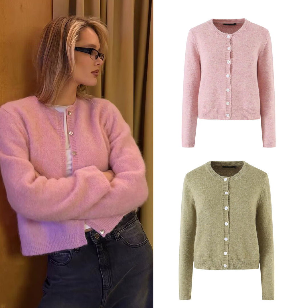 Damen Feinstrick-Cardigan mit Rundhalsausschnitt, Perlmuttknopfleiste und flauschiger Mohair-Optik Nord Taschen