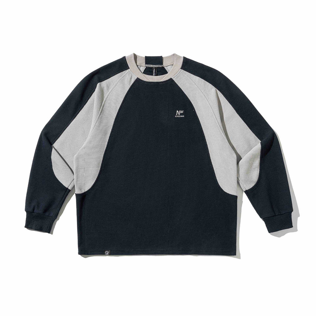 Herren Waffelstruktur-Sweatshirt mit Raglanärmeln und kontrastierenden Einsätzen Nord Taschen