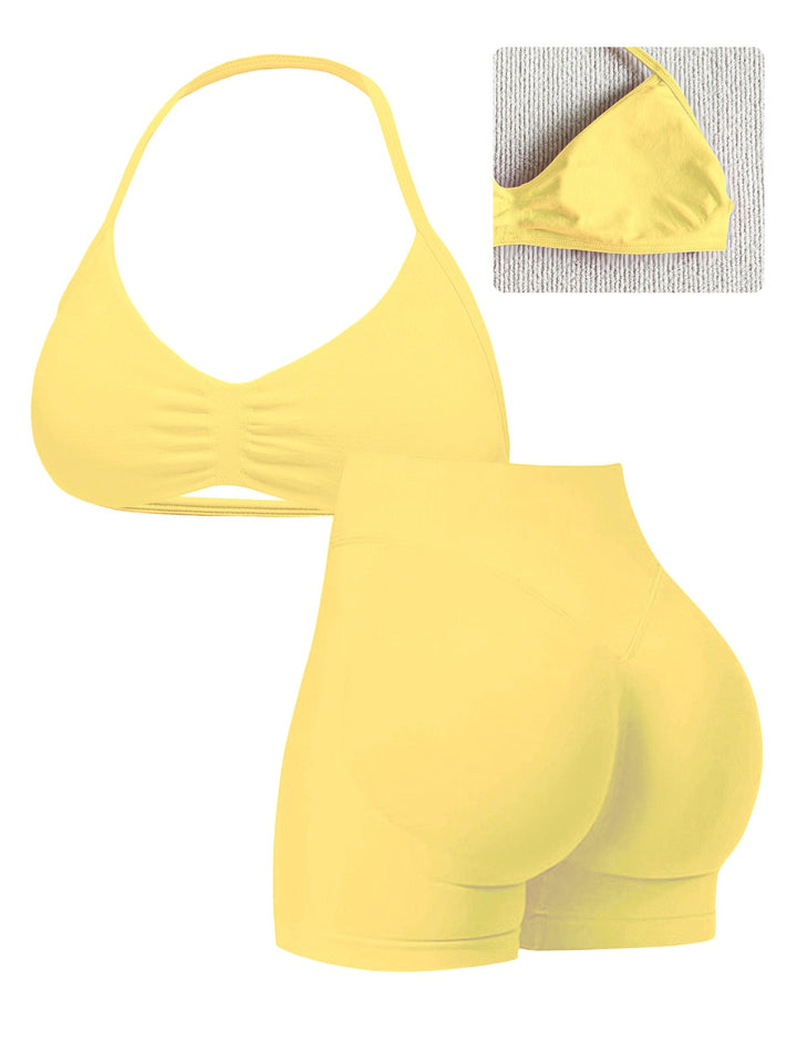 Damen Sport-Bikini-Oberteil mit hoch geschnittenen Shorts und nahtlosem Design