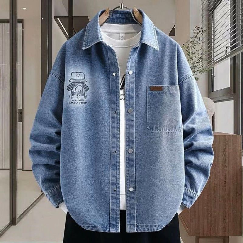 Herren Oversized Denim-Hemdjacke im Relaxed-Worker-Style mit Brusttasche und Druckknöpfen Nord Taschen