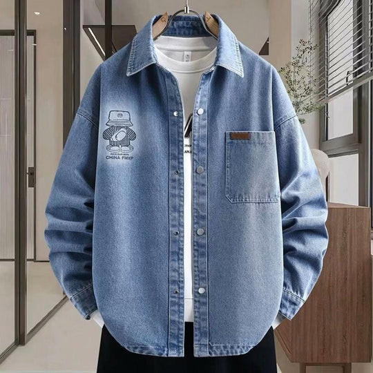 Herren Oversized Denim-Hemdjacke im Relaxed-Worker-Style mit Brusttasche und Druckknöpfen Nord Taschen