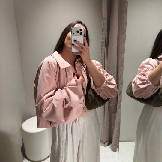 Damen Kurzcape mit Volumenärmeln, Reißverschluss und gerafftem Saum Nord Taschen