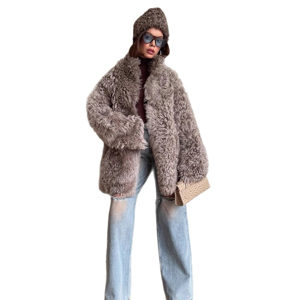 Damen Oversize Kunstfell‑Mantel mit lockiger Teddy‑Optik und weiter Boxy‑Silhouette Nord Taschen