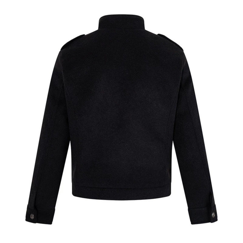Herren kurze militärisch inspirierte Wolljacke mit Stehkragen & doppelreihigen Zierknöpfen Nord Taschen
