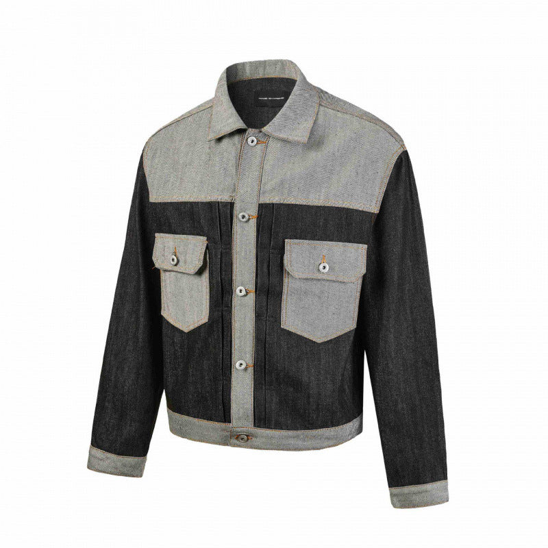 Herren Kurz geschnittene Patchwork-Denimjacke mit aufgesetzten Pattentaschen und konstruktiver Nahtführung Nord Taschen