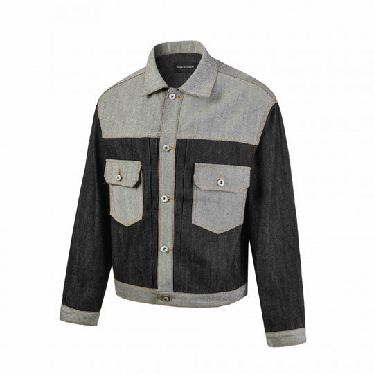 Herren Kurz geschnittene Patchwork-Denimjacke mit aufgesetzten Pattentaschen und konstruktiver Nahtführung Nord Taschen