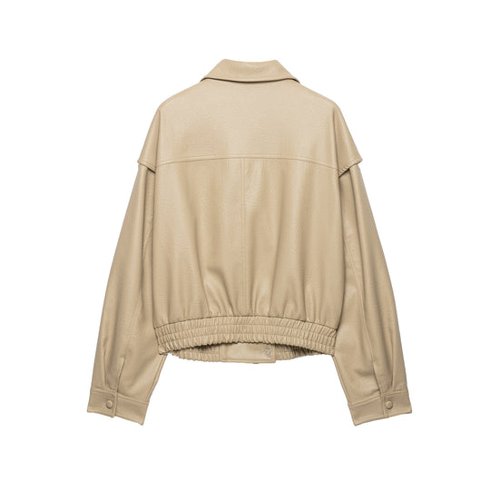 Damen Kurzjacke aus Kunstleder mit breitem Revers und gerafftem Saum Nord Taschen