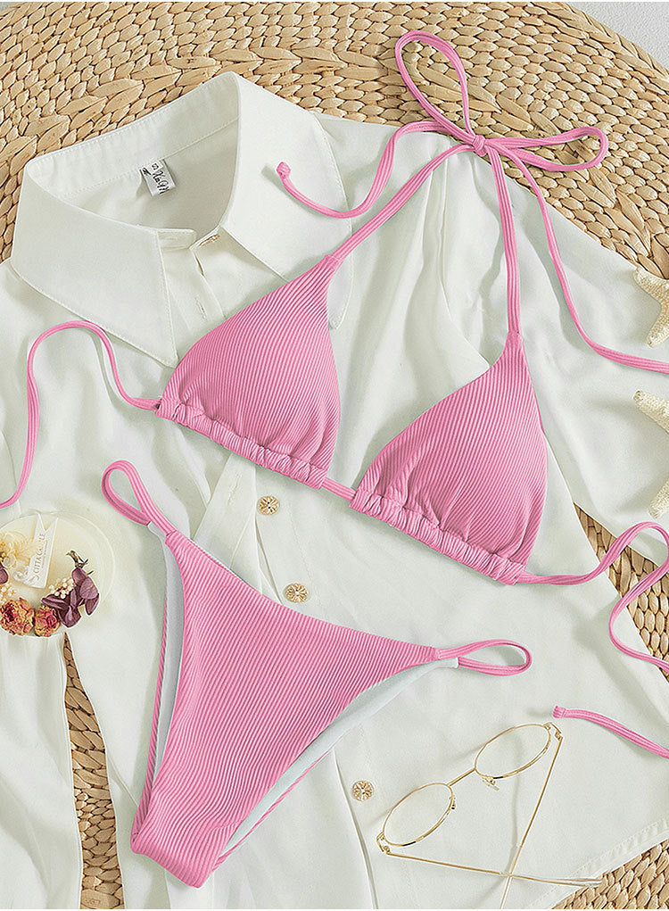 Damen Triangel-Bikini mit feiner Rippstruktur