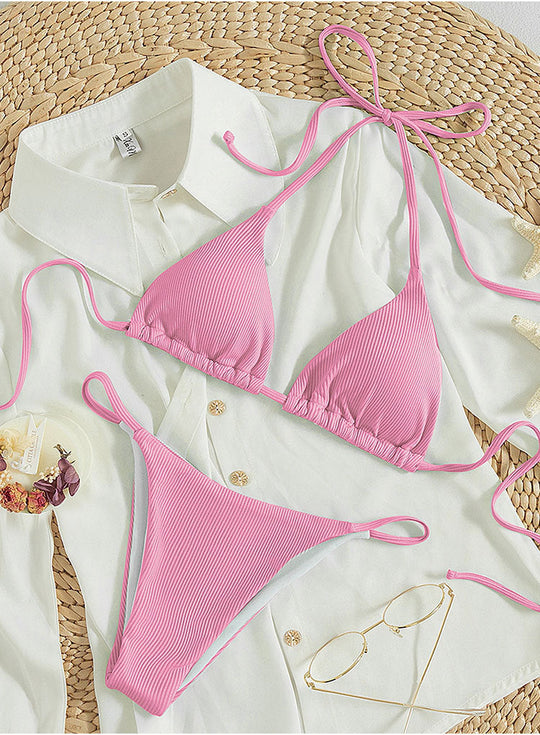 Damen Triangel-Bikini mit feiner Rippstruktur