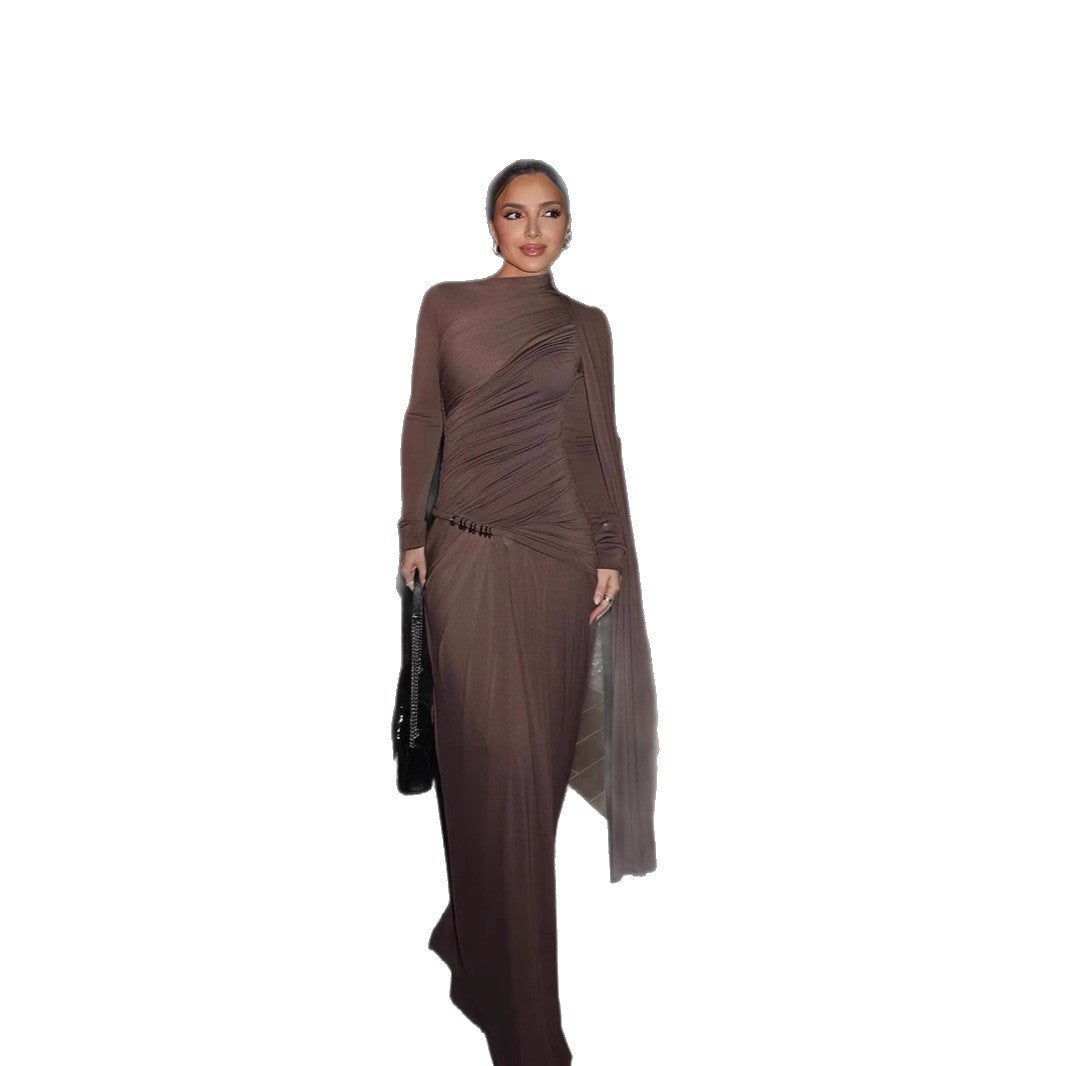 Damen Figurbetontes Abendkleid mit asymmetrischer Drapierung, gerafftem Oberteil und langer Drapé‑Schleife Nord Taschen
