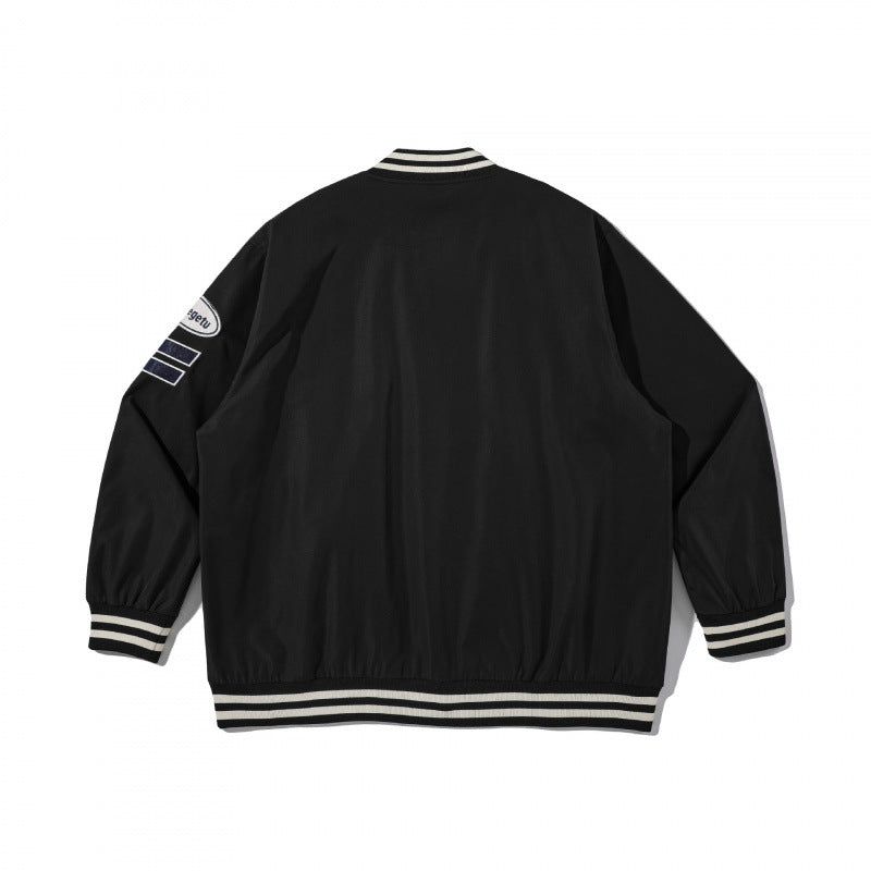 Unisex College-Bomberjacke mit gestepptem Patch, gestreiften Rippsäumen und Druckknopfleiste Nord Taschen