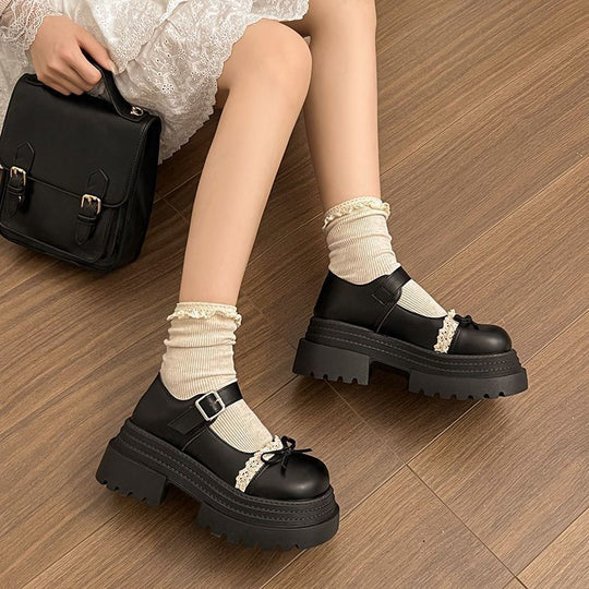Damen Modische Mary Jane Schuhe mit dekorativer Schleife und robuster Plateau-Sohle