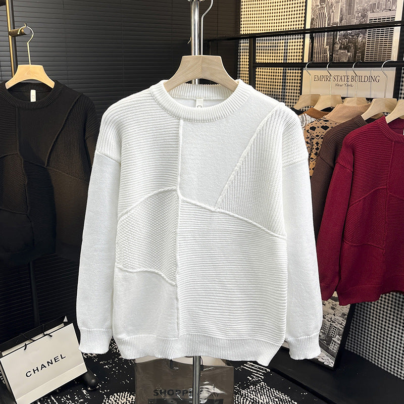 Herren Strukturierter Patchwork-Strickpullover mit Rundhals und gerippten Einsätzen Nord Taschen