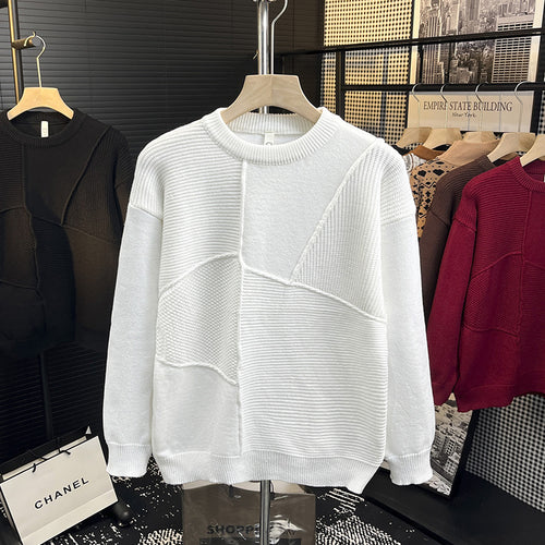 Herren Strukturierter Patchwork-Strickpullover mit Rundhals und gerippten Einsätzen Nord Taschen