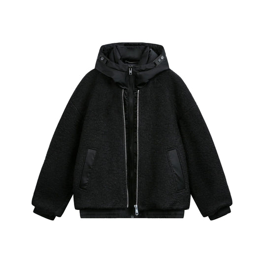 Damen Oversize Wollmix Bomberjacke mit gesteppter Kapuze Nord Taschen