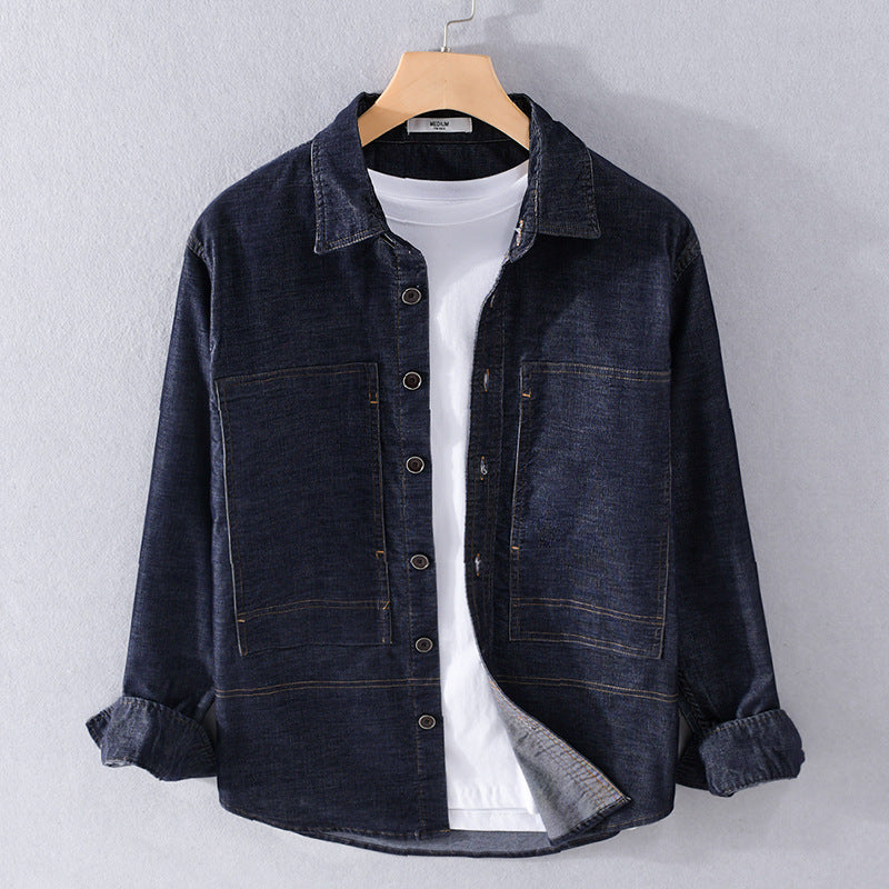 Herren Strukturierte Denim-Twill-Überhemdjacke mit großen aufgesetzten Taschen Nord Taschen