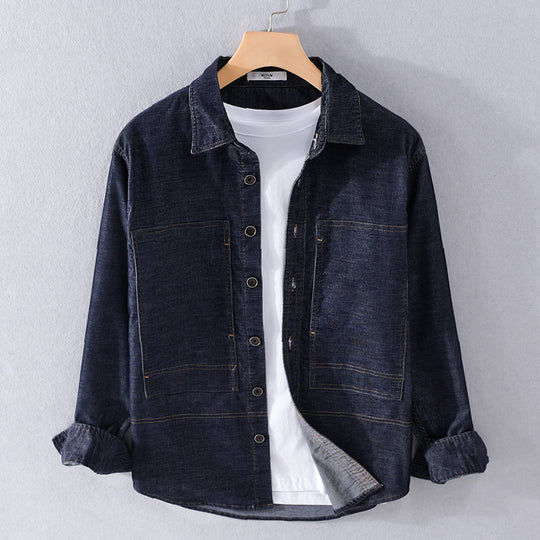 Herren Strukturierte Denim-Twill-Überhemdjacke mit großen aufgesetzten Taschen Nord Taschen