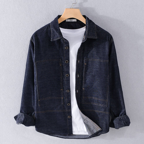 Herren Strukturierte Denim-Twill-Überhemdjacke mit großen aufgesetzten Taschen Nord Taschen