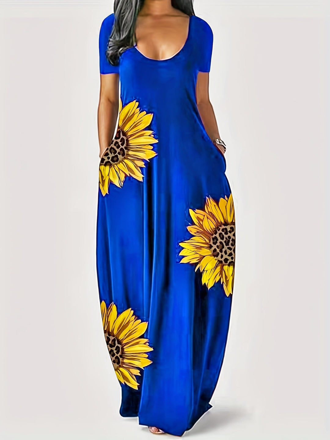 Damen Maxikleid mit floralen Akzenten und praktischen Taschen