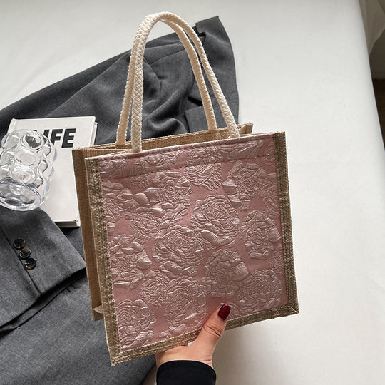 Damen Jute-Umhängetasche mit floralem Design und praktischem Buttonverschluss Nord Taschen