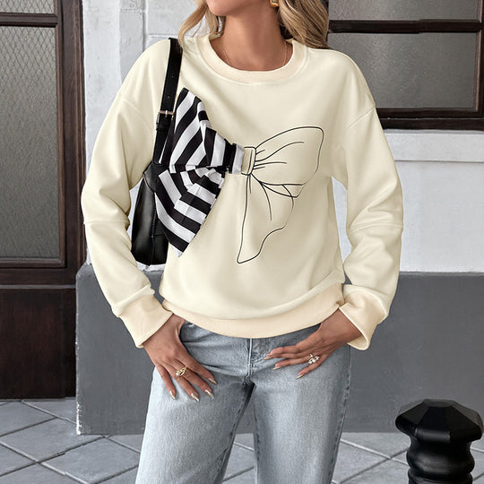 Damen Oversize‑Sweatshirt mit 3D‑Schleifen‑Applikation und Rundhalsausschnitt Nord Taschen