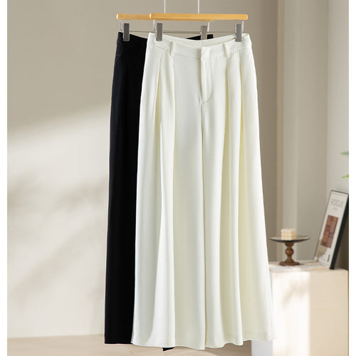 Damen Hochtaillierte Palazzohose mit Kellerfalten und fließender Crêpe-Qualität Nord Taschen