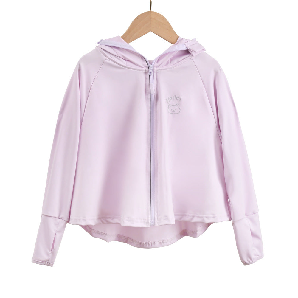 Unisex nan atmungsaktive Kinder-UV-Schutzjacke mit A-Linien-Schnitt, Kapuze und Daumenlöchern  Nord Taschen