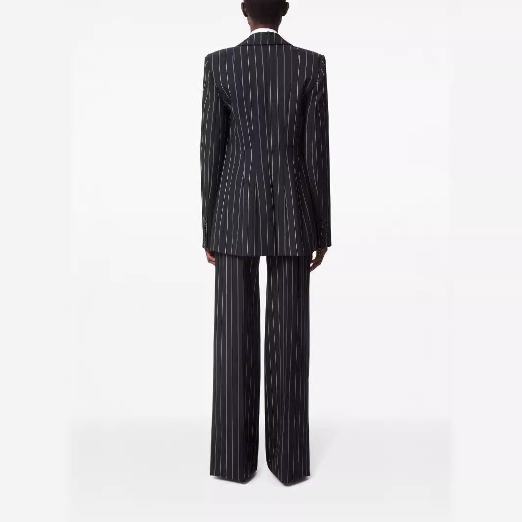 Damen Oversize Nadelstreifen Zweiteiliger Tailoring-Anzug mit weitem High‑Waist‑Hosenbein Nord Taschen