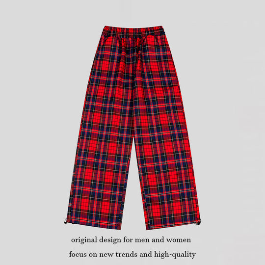 Damen Karierte Palazzo-Loungewear-Hose mit hohem Komfortbund und verstellbarem Saum Nord Taschen