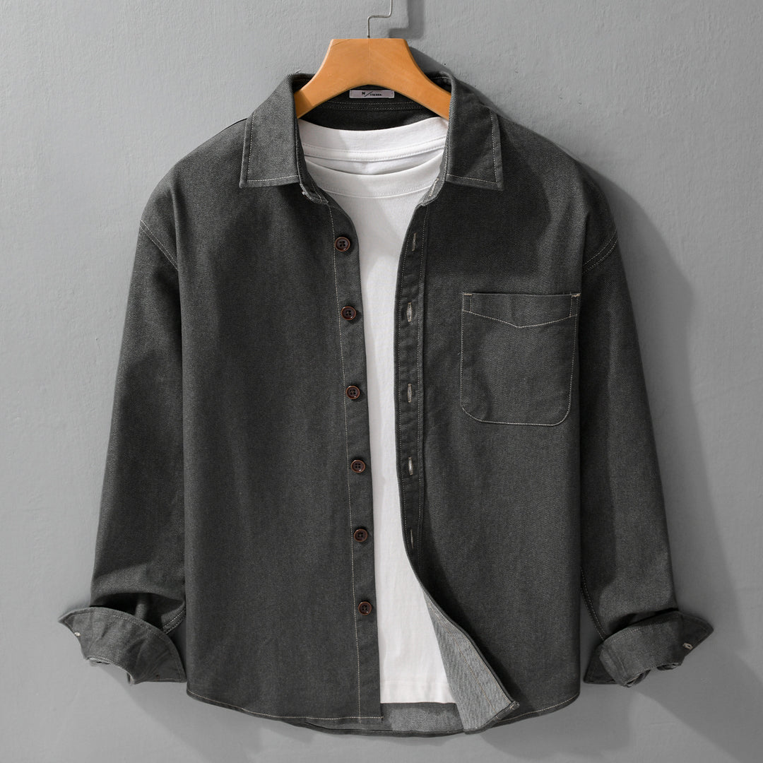 Herren Denim-Overshirt mit aufgesetzter Brusttasche und Kontrastnähten Nord Taschen