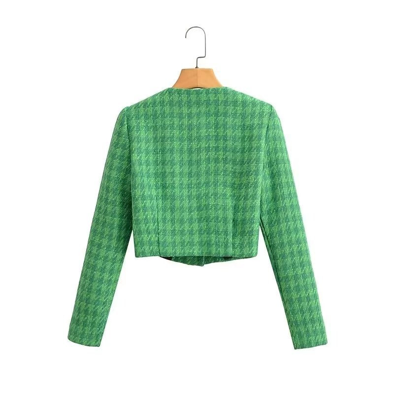 Damen Kurzblazer aus Bouclé-Tweed mit kastiger Cropped‑Silhouette und kragenlosem Design Nord Taschen