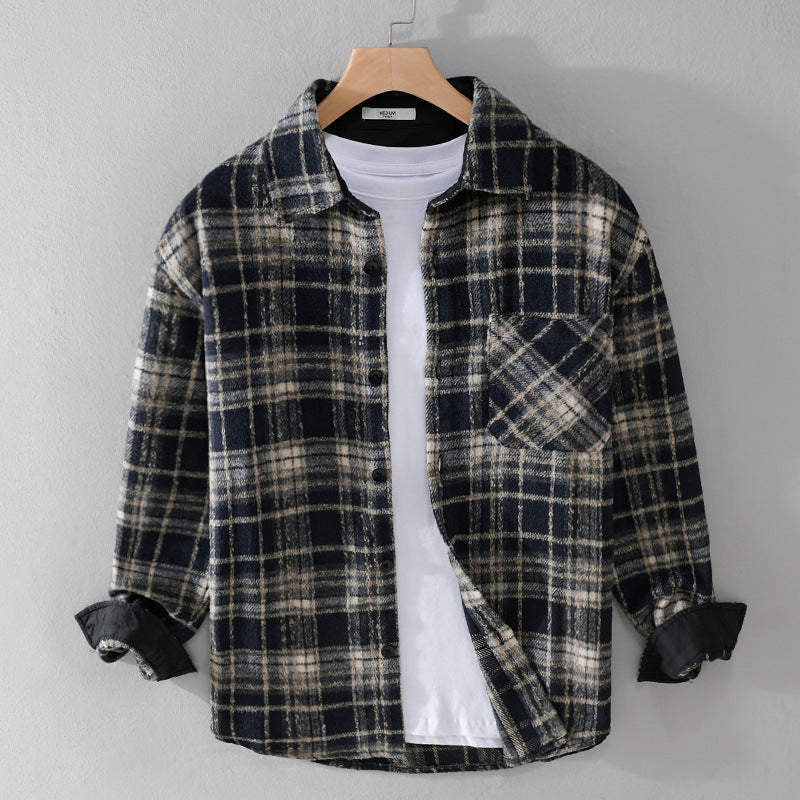 Herren Karierter Overshirt aus Teddyfleece mit aufgesetzter Brusttasche und verdeckter Knopfleiste Nord Taschen