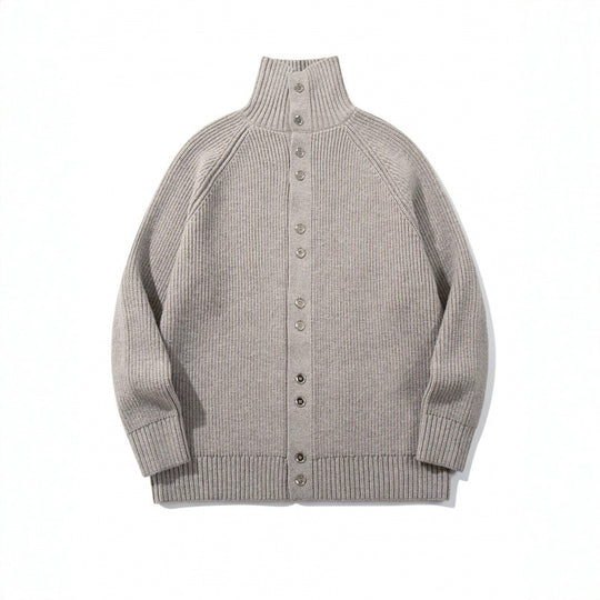 Herren grobgestrickter Knopfcardigan mit hohem Rollkragen und Raglanärmeln Nord Taschen