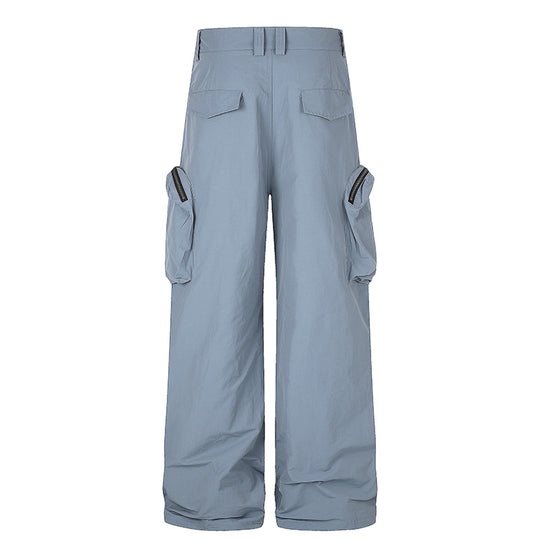 Damen weit geschnittene Cargo-Palazzo-Hose mit hoher Taille, Reißverschluss‑Taschen und Lagenpaneelen Nord Taschen