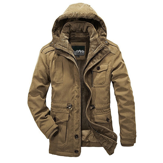 Herren Thermo-Canvas-Parka mit Sherpa-Innenfutter, abnehmbarer Kapuze und Multifunktions-Taschen Nord Taschen
