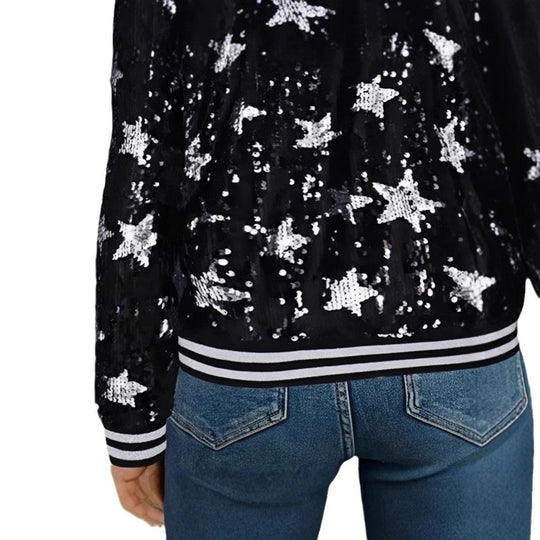 Damen Glitzernde Bomberjacke mit Sternen-Motiv Nord Taschen