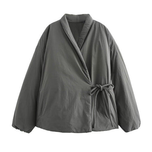 Damen 900+ gesteppte Wickeljacke mit Schalkragen und Taillenband Nord Taschen
