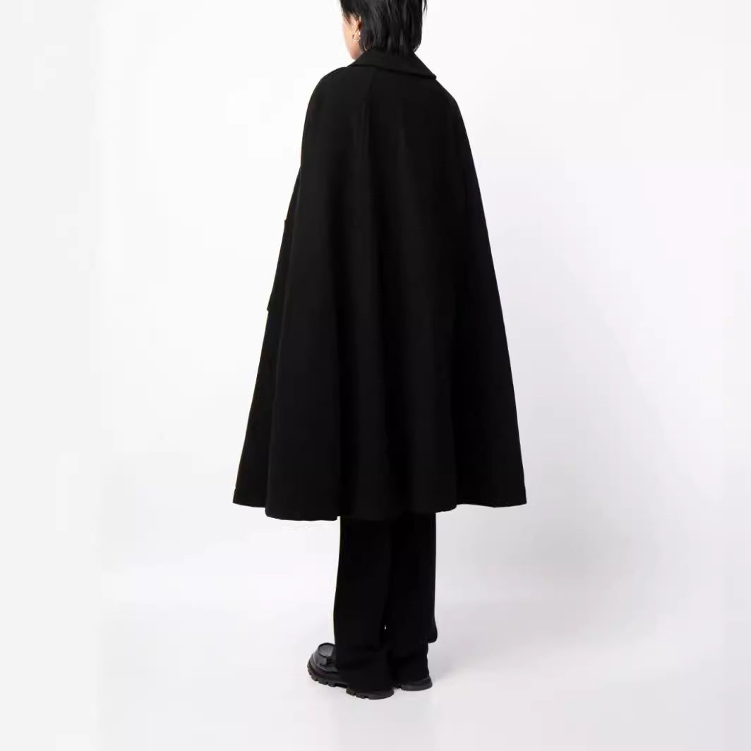Herren zweireihiger Cape-Mantel aus Wollmix mit Umhangschnitt Nord Taschen