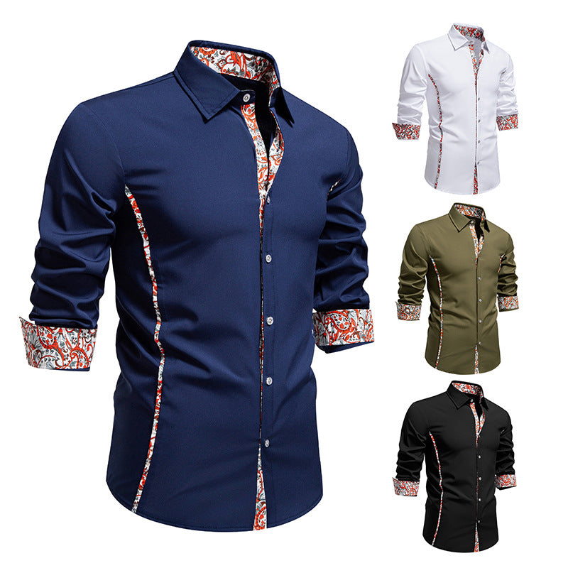 Herren Elegantes tailliertes Business-Hemd mit kontrastierter Innenblende und Paisley-Detail Nord Taschen