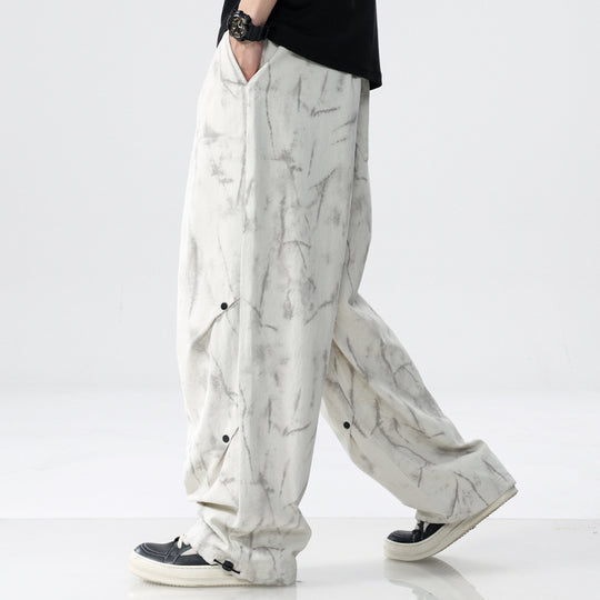 Herren Weit geschnittene Batik-Cargohose aus Baumwollmix mit Kordelzug Nord Taschen