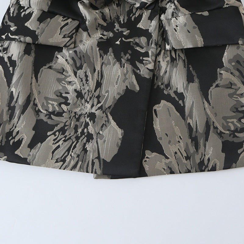 Damen Jacquard‑Blazer mit floralem Jacquardmuster, breitem Revers und Bindegürtel Nord Taschen