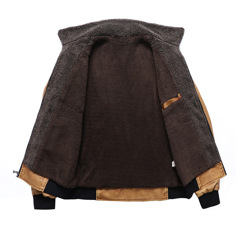 Herren Gefütterte Kunstleder-Fliegerjacke mit Teddyfutter und Rippenbündchen Nord Taschen