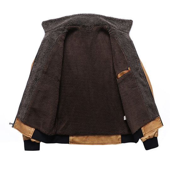 Herren Gefütterte Kunstleder-Fliegerjacke mit Teddyfutter und Rippenbündchen Nord Taschen