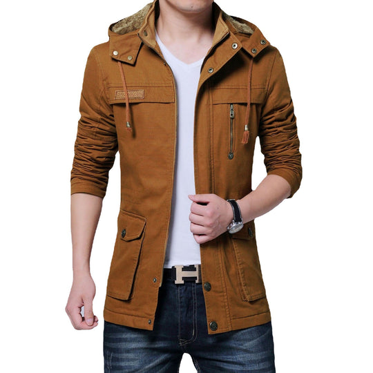 Herren Canvas-Parka mit gefütterter Kapuze, Multifunktions-Taschen und verdecktem Reißverschluss Nord Taschen