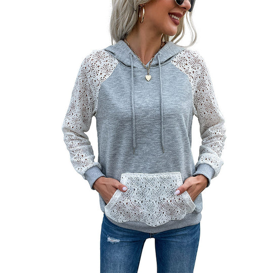 Damen modischer Kapuzenpullover mit Spitzenärmeln Nord Taschen
