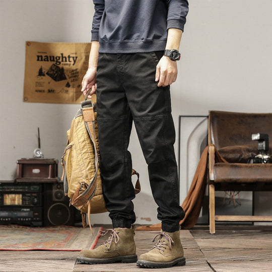 Herren Tapered Cargohose im Joggerstil mit Knie-Teilungsnähten, Tunnelzug & elastischen Bündchen Nord Taschen