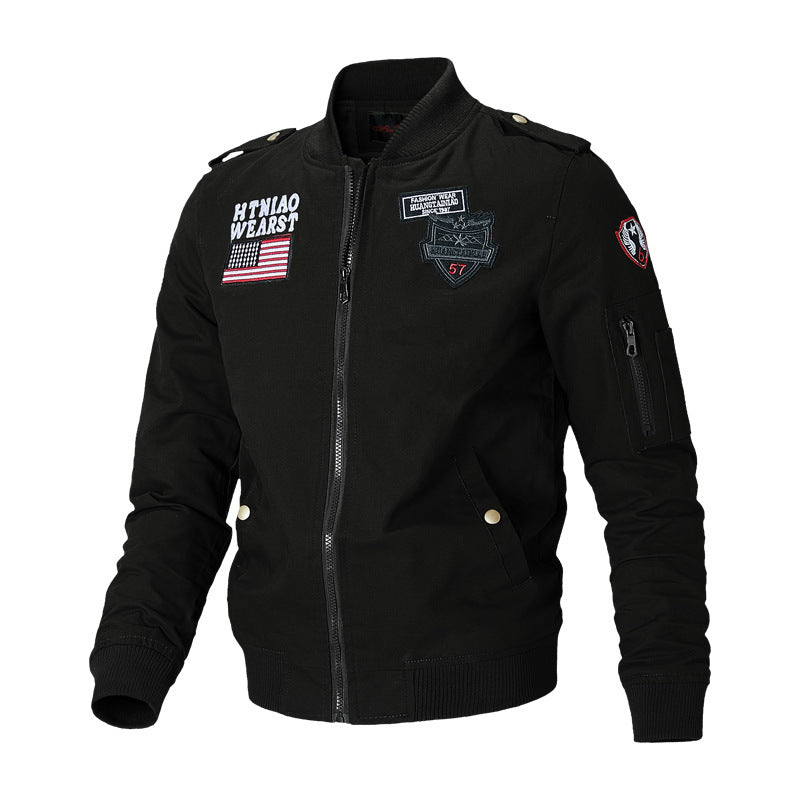Herren  militärisch inspirierte Bomberjacke mit Abzeichen, Ärmeltasche, Schulterpatten und geripptem Saum Nord Taschen