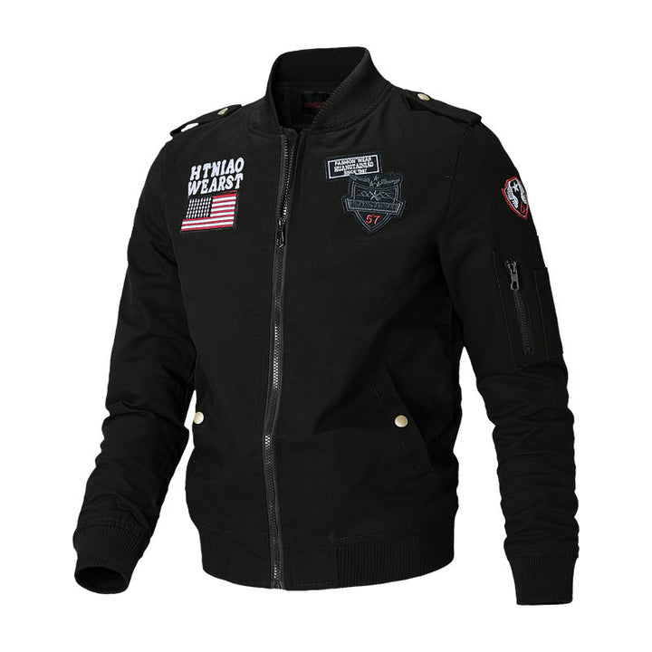 Herren  militärisch inspirierte Bomberjacke mit Abzeichen, Ärmeltasche, Schulterpatten und geripptem Saum Nord Taschen